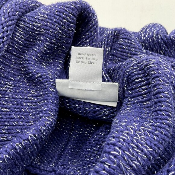 Soft Surroundings 3/4 Sleeve Navy Metallic Cowl Neck Button Front Sweater M/L - Picture 7 of 8